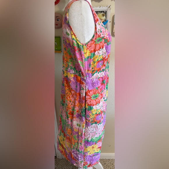 Vtg Jams World Floral Shift Dress Hawaiian Cotton Sleeveless Artsy Boho Y2K XL - Picture 3 of 9